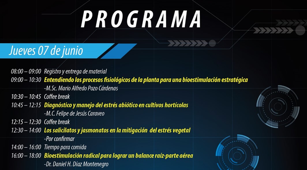 programa del evento de bioestimulación, cuajado, enraizamiento, fructificación