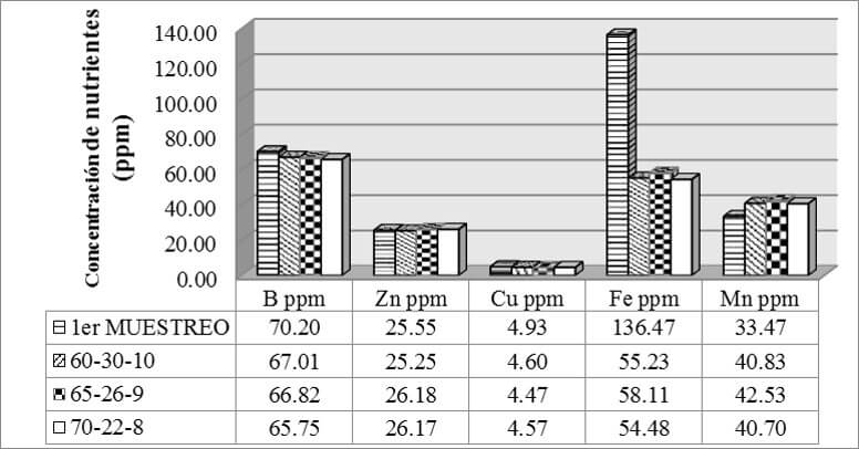 Concentración de micronutrientes según las relaciones catiónicas.