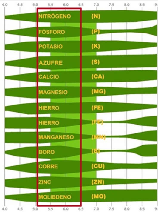 Disponibilidad de los nutrientes de acuerdo al pH del agua