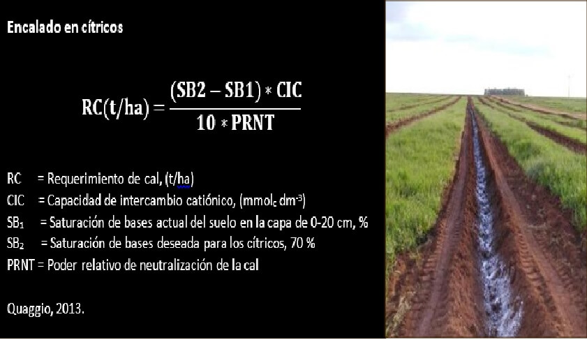  Fórmula para el cálculo de encalado en cítricos 